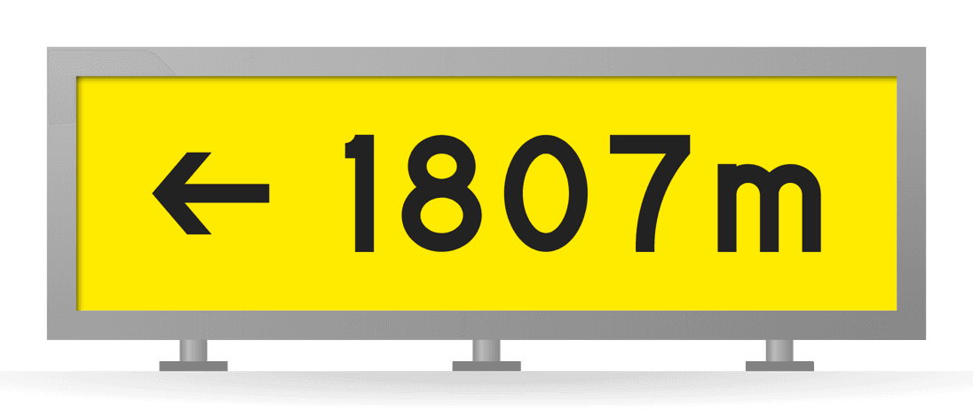 [← 1807 m] Intersection take-off sign: take-off run available 1807 metres with arrow, black on yellow in a gray steel sign box