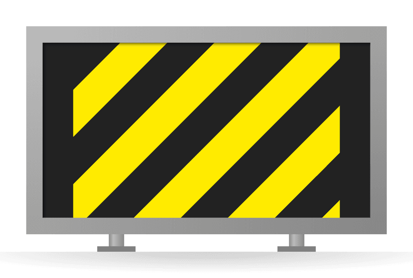 [Taxiway ending marker] Yellow and black diagonal stripes across the full sign face, in a gray-framed sign box