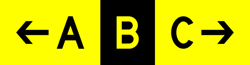 [←A][B][C→] - Direction left A, Location B, Direction right C - Airfield Guidance Sign