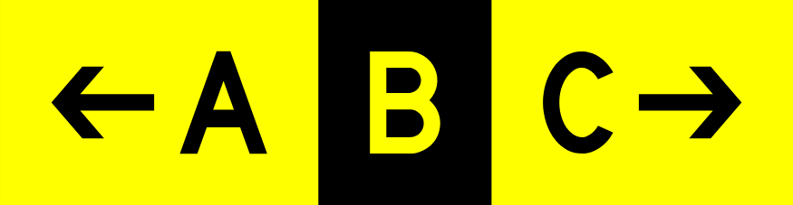 [←A][B][C→] - Direction left A, Location B, Direction right C - Airfield Guidance Sign